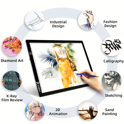 LED Tracing Light Pad Board A2 A3 A4, Dual Light Bar Ultra-Thin Copy Table with 3-Speed Dimming & Eye-Caring No-Grid Surface for Diamond Painting, Sketching & Drawing