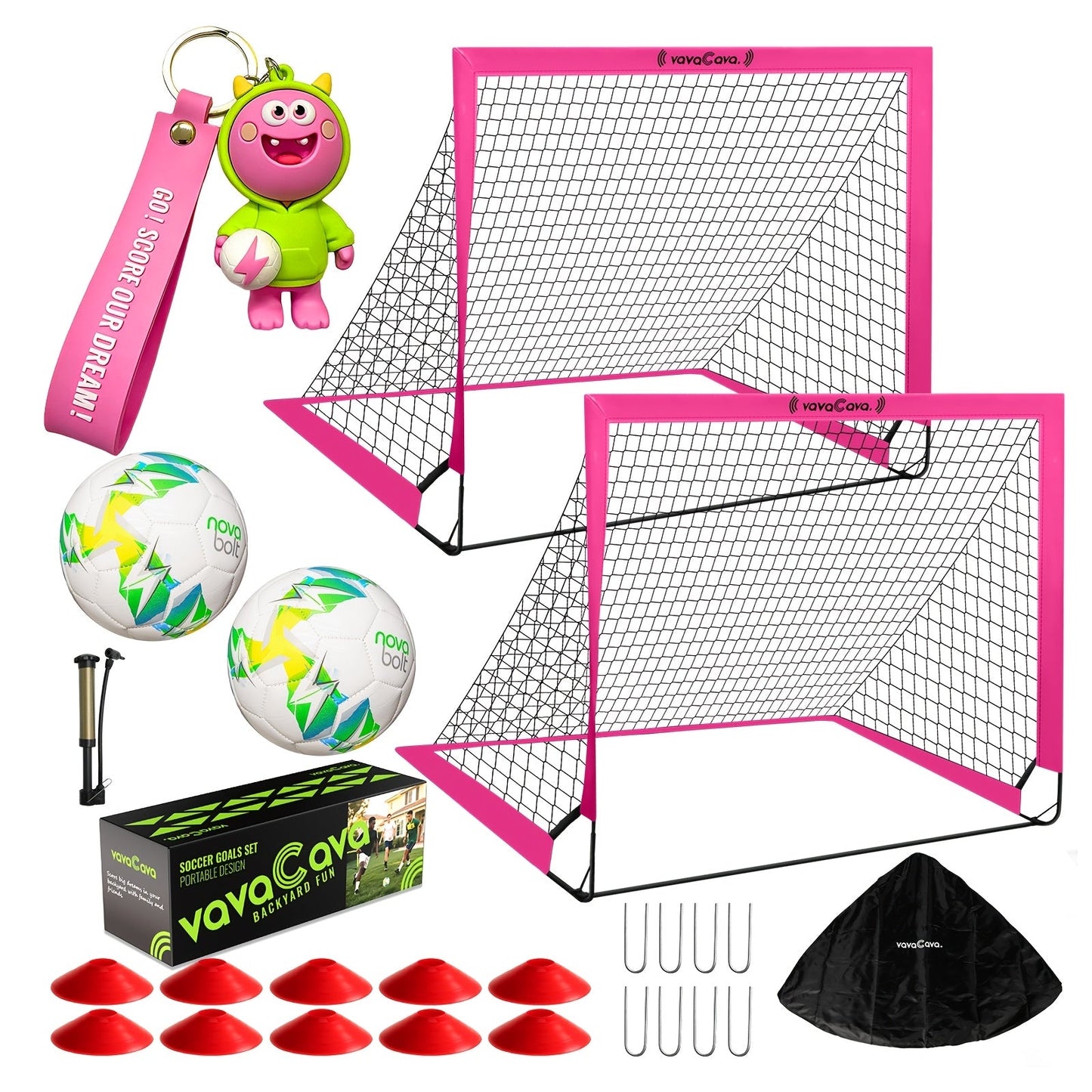 2-Pack Portable Pop-Up Soccer Goal Set – 4’x3’ Folding Soccer Nets for Youth & Adults, Includes 2 Balls, Pump & Carrying Bag, 450D Oxford Fabric, Indoor Outdoor Backyard Soccer Goals (Green/Pink)