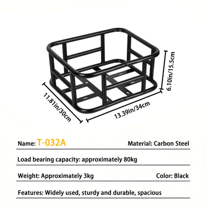 Heavy-Duty Iron Bike Basket – Large, Folding & Basic Removable Rear Bicycle Basket for Most Bikes & E-Bikes, Frame Mount, Black – for Groceries, Pets & Daily Commuting