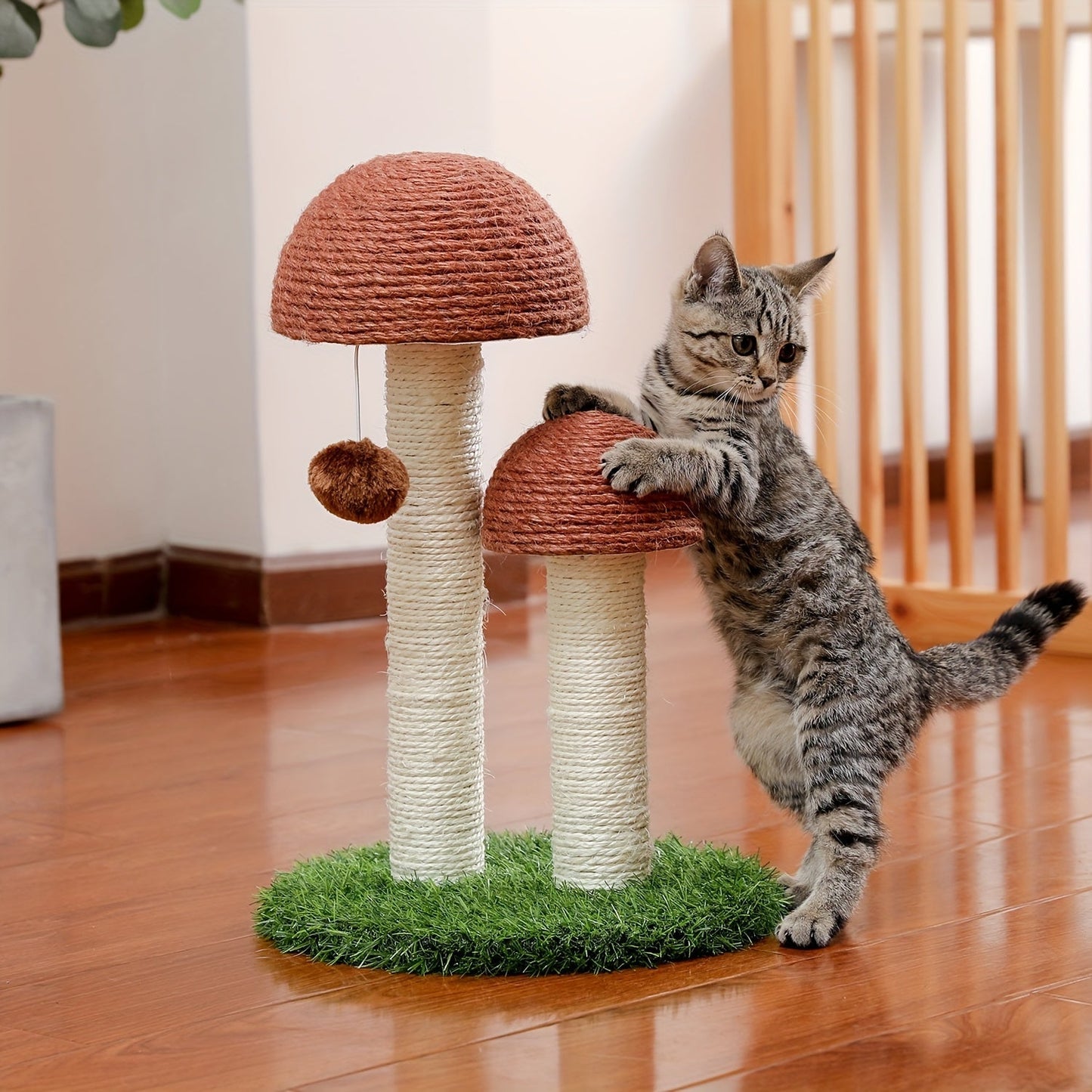 Cat Tree Tower Multi-Tier Sisal Scratching Post with Hanging Toys for Indoor Cats, Sturdy Cat Climbing Tower Activity Center for Energetic Cats, Available in Grey and Black
