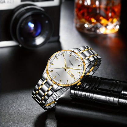 Men's Automatic Self-Winding Mechanical Watch – Slim Stainless Steel Band, Luminous Hands, Calendar Display, No Battery Needed – Luxury Business Dress Watch Gift