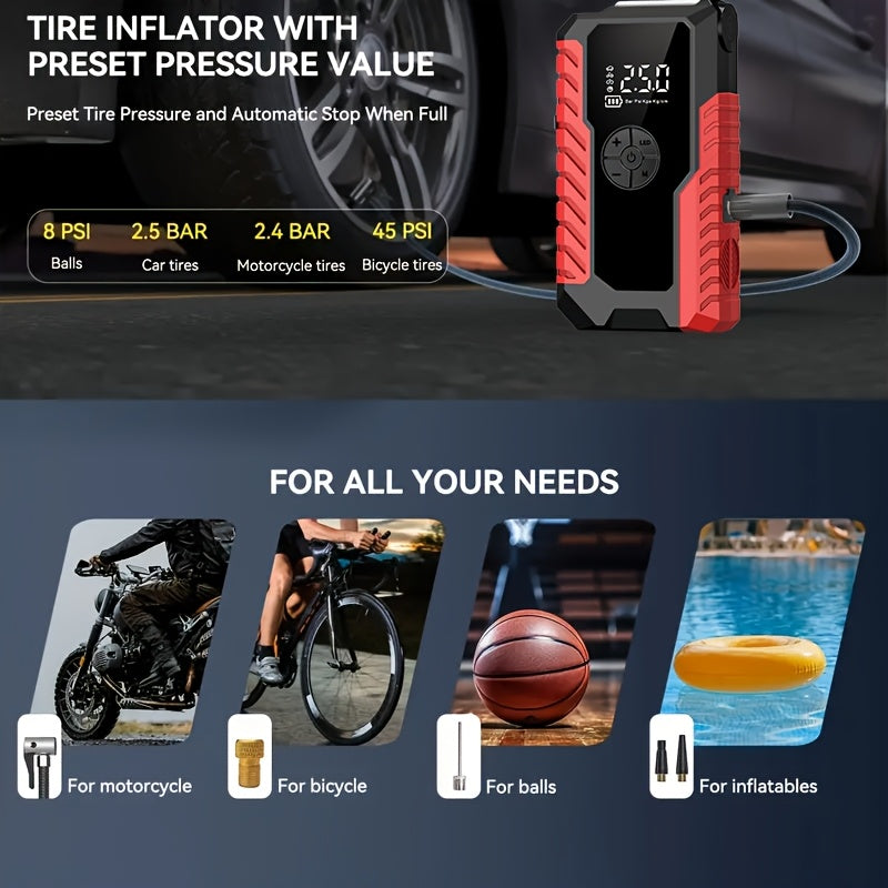 5000A Peak Portable Car Jump Starter with 150 PSI Air Inflator Pump – 10000mAh All-in-One Emergency Battery Booster, Type-C, LED Light for 12V Gas & Diesel Cars, Trucks, SUVs & Motorcycles