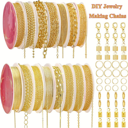 304 Stainless Steel Chain Jewelry Making Kit 10 or 15 Rolls 74-75 Feet with Lobster Clasp Toggle Clasp Set for DIY Bracelets Necklaces Anklets Handmade Jewelry Supplies Gold Rose Gold
