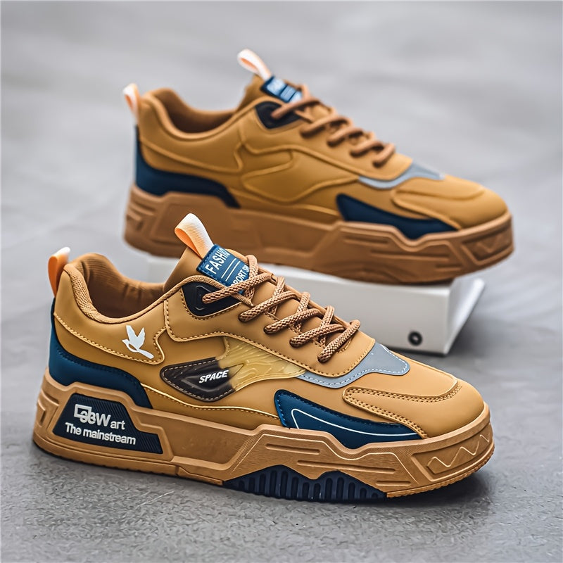 Men's Thick Sole Skateboard Shoes Trendy Low-Top Canvas Sneakers for Sports Leisure Travel Khaki Black Sizes US 6.5-11.5
