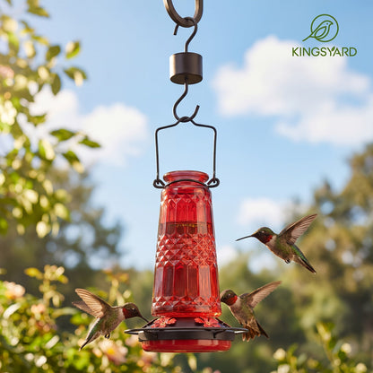 Glass Hummingbird Feeder for Outdoors Hanging – 24 Oz Nectar Feeder with 6 Feeding Ports, Ant Moat & Leak-Proof Design, 1 or 2 Pack, Red, Blue & Purple, Garden Patio Gift for Bird Lovers