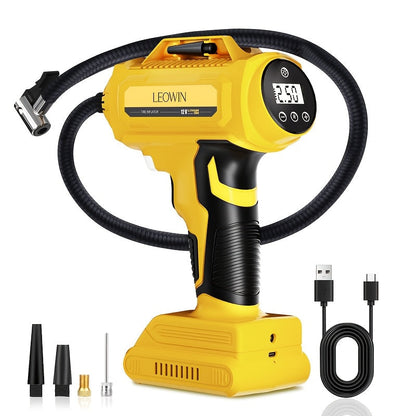 Portable Tire Inflator Air Compressor – 150 PSI Cordless Handheld Air Pump with Auto-Shutoff, Digital Pressure Gauge & LED Light for Cars, Motorcycles, Bikes & Balls, Rechargeable