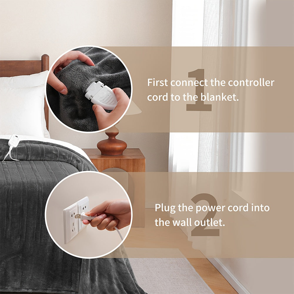 Electric Heated Blanket Flannel Extra Large with 8 Temperature Levels 10-Hour Auto-Off PTC+NTC Overheat Protection Machine Washable – Throw Twin Full Queen King Sizes
