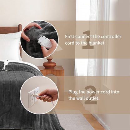 Electric Heated Blanket Flannel Extra Large with 8 Temperature Levels 10-Hour Auto-Off PTC+NTC Overheat Protection Machine Washable – Throw Twin Full Queen King Sizes