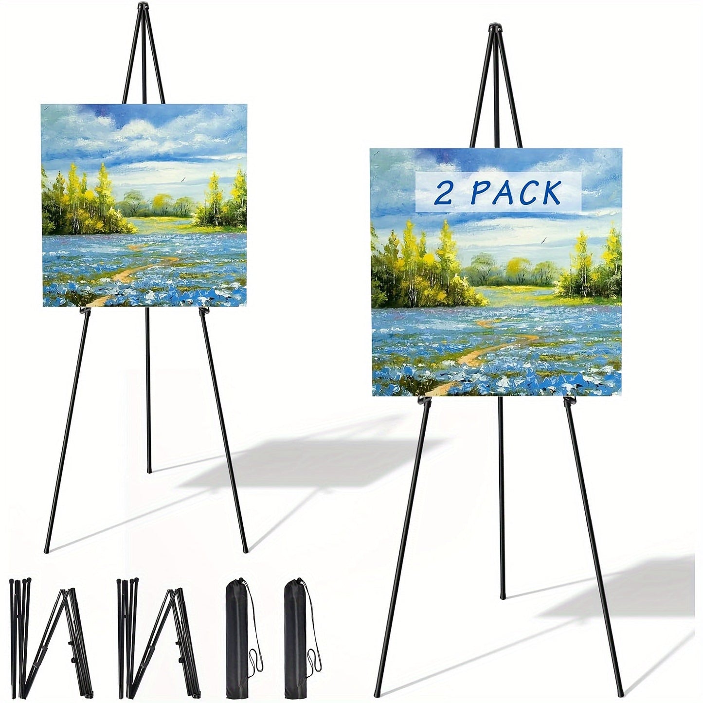 63 Inch Portable Tripod Easel Stand Foldable with Carrying Bag – Adjustable Metal Floor Easel for Wedding Signs Posters Art Painting Trade Shows and Events – Holds Up to 10 lbs