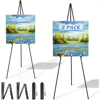 63 Inch Portable Tripod Easel Stand Foldable with Carrying Bag – Adjustable Metal Floor Easel for Wedding Signs Posters Art Painting Trade Shows and Events – Holds Up to 10 lbs