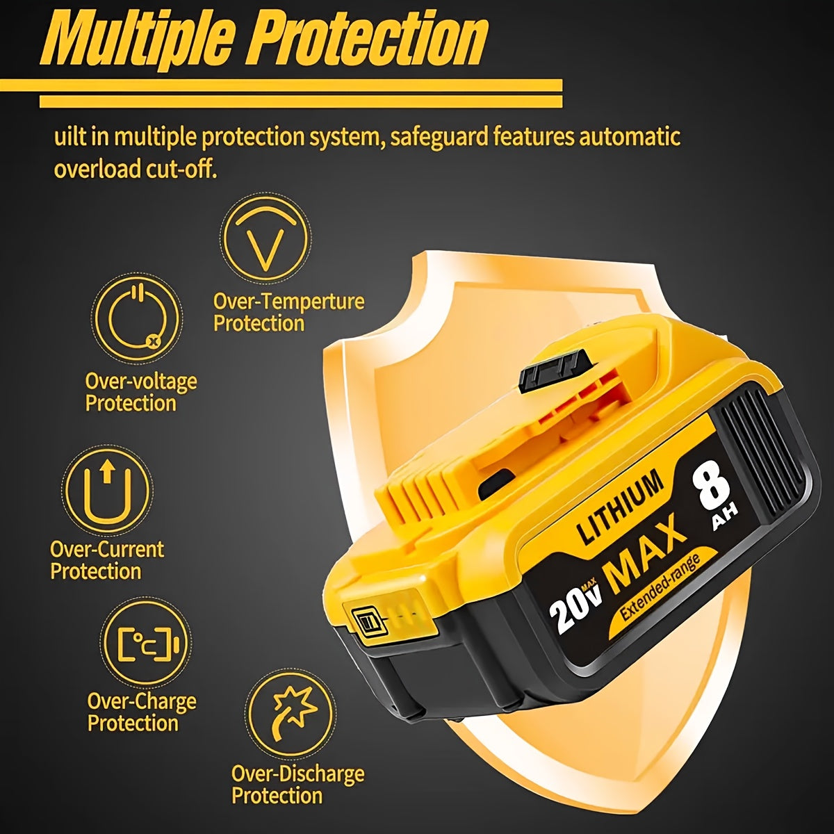 20V 8.0Ah Lithium-Ion Replacement Battery for DeWalt Cordless Tools – Compatible with DCB200, DCB205, DCB206, DCB204, DCB180 & DCD/DCF/DCG/DCS Series