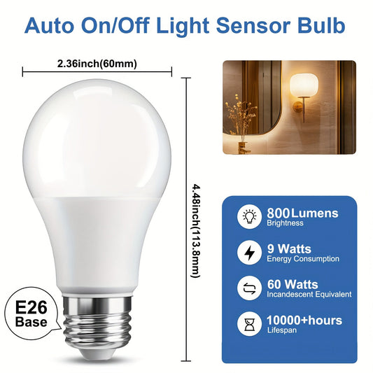 Dusk to Dawn LED Bulbs 6 & 12 Pack – 9W 60W Equivalent E26 Base, Auto On/Off Light Sensor, 5000K Daylight & 2700K Warm White, Energy Saving Indoor Outdoor Lighting