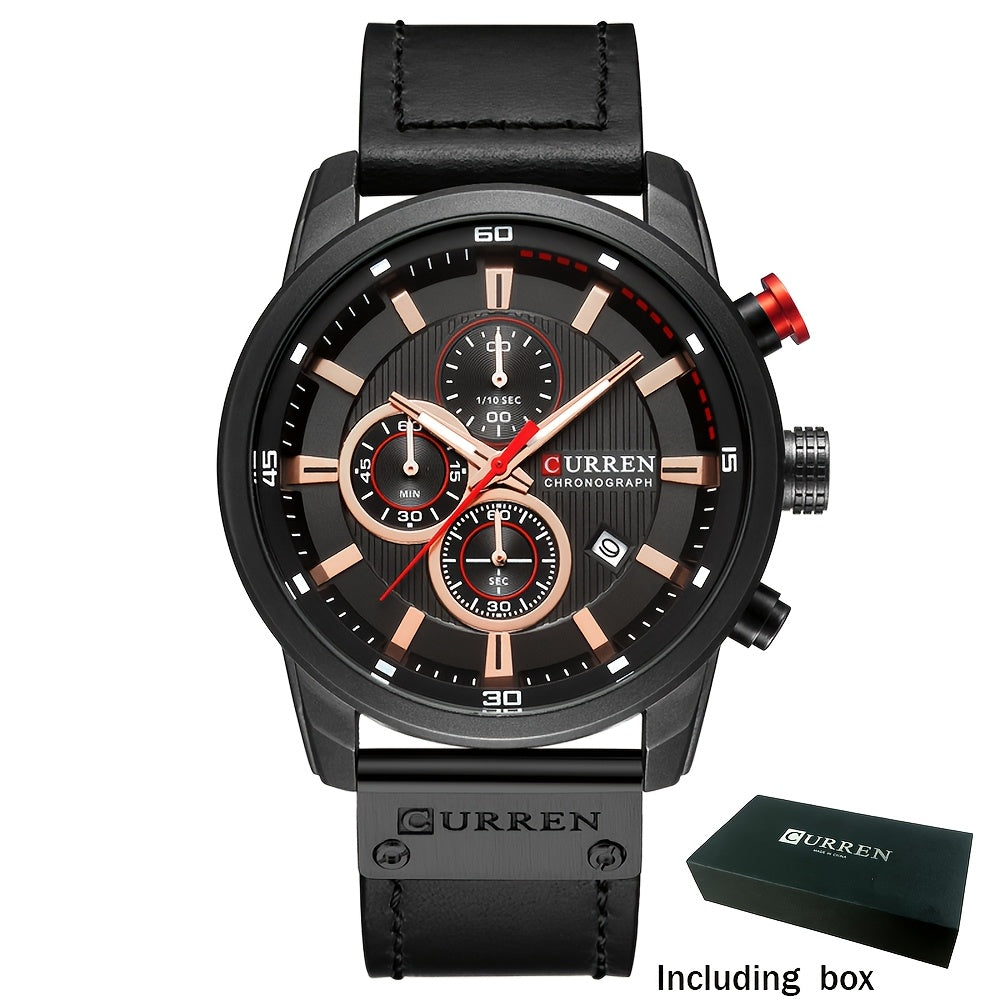 Men's Chronograph Sport Quartz Watch with Date Display – Stopwatch Wristwatch for Men 6 Colors Brown Blue Black Grey Casual Business Everyday Watch Gift