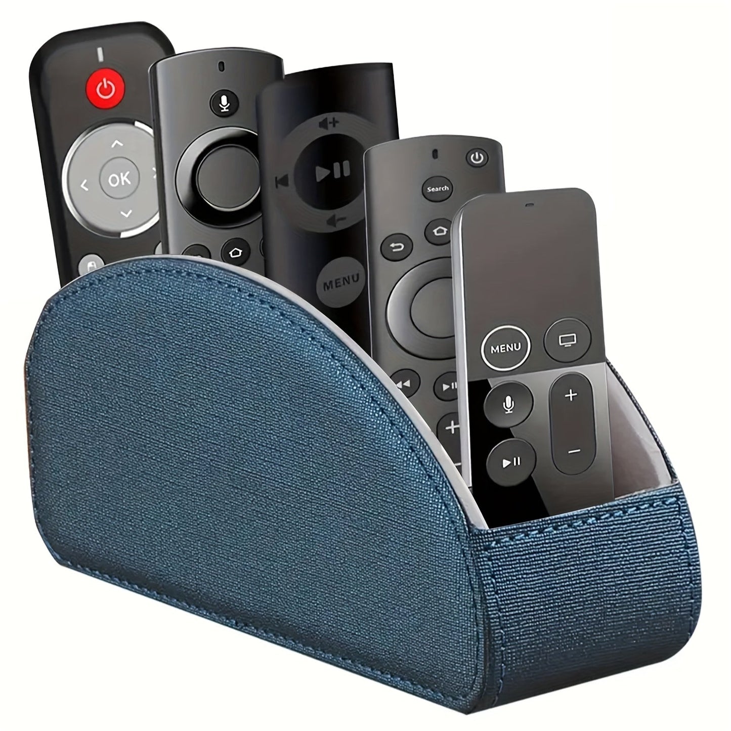 Remote Control Holder with 5 Compartments, Faux Leather Desktop Organizer Caddy for Living Room, Holds TV Remotes Pens Eyeglasses Makeup Brushes Office Stationery, Home Decor Storage Box Accessory