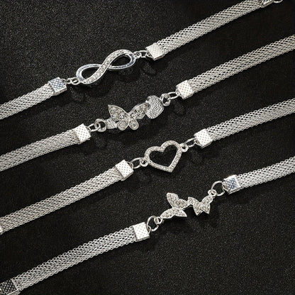 925 Silver Butterfly Infinity Anklet Set 4pcs – Stackable Foot Chain Bracelet for Women, Elegant Summer Jewelry, Mother's Day & Birthday Gift