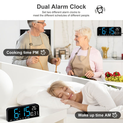 Large Screen LED Alarm Clock 15 Inch Auto-Dimming with Remote Control | Digital Clock Time Date Week Temperature Humidity Timer | Bedroom Bedside Senior-Friendly Living Room Office Desk