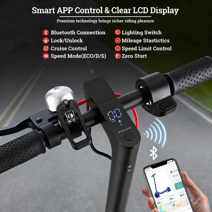 Foldable Electric Scooter for Adults 350W Motor 21-Mile Range App-Enabled 8.5 Inch Tires 3-Speed Modes LED Display Rear Brake Portable Urban Commuter E-Scooter Black