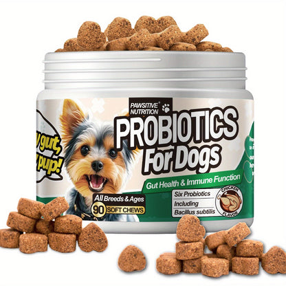 Dog Digestive Health Probiotic Soft Chews 90 Count Chicken Flavor - Supports Gut Health All Breeds Sizes Daily Supplement 1 Bottle or 3 Bottle Pack