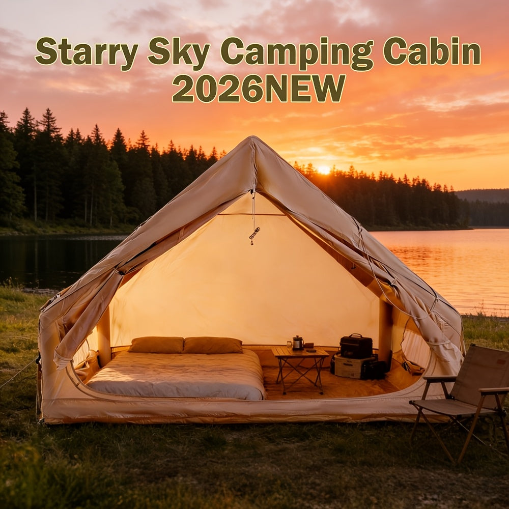 Inflatable Camping Tent 4-6 Person – 4-Season Luxury Air Tent with Manual Pump Easy Setup Windproof Glamping House for Family Outdoor Camping