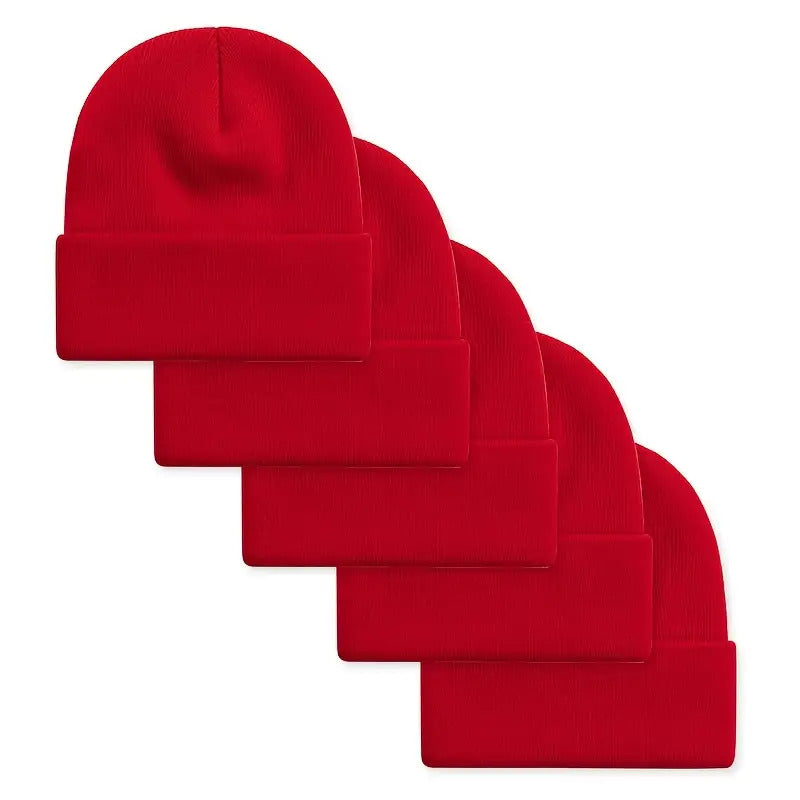 5-Pack Unisex Knit Beanie Hats for Men & Women - Warm Windproof Soft Acrylic Skull Caps for Winter Skiing Outdoors & Everyday, Lightweight Stretchy Cuffed Beanies Multipack, Great Gift