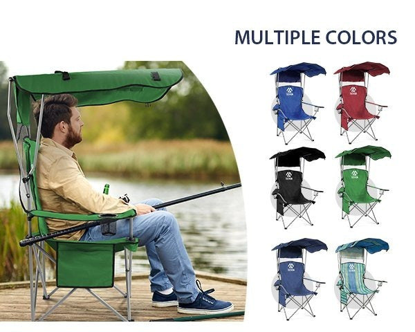 Folding Camping Chair with Tilting Canopy Sunshade – 225LBS Capacity, 22.8" Wide Seat, Mesh Cup Holder & Carry Bag, Portable Beach Lawn Chair for Camping, Hiking & Outdoor Events – 9 Color Options