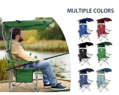 Folding Camping Chair with Tilting Canopy Sunshade – 225LBS Capacity, 22.8" Wide Seat, Mesh Cup Holder & Carry Bag, Portable Beach Lawn Chair for Camping, Hiking & Outdoor Events – 9 Color Options