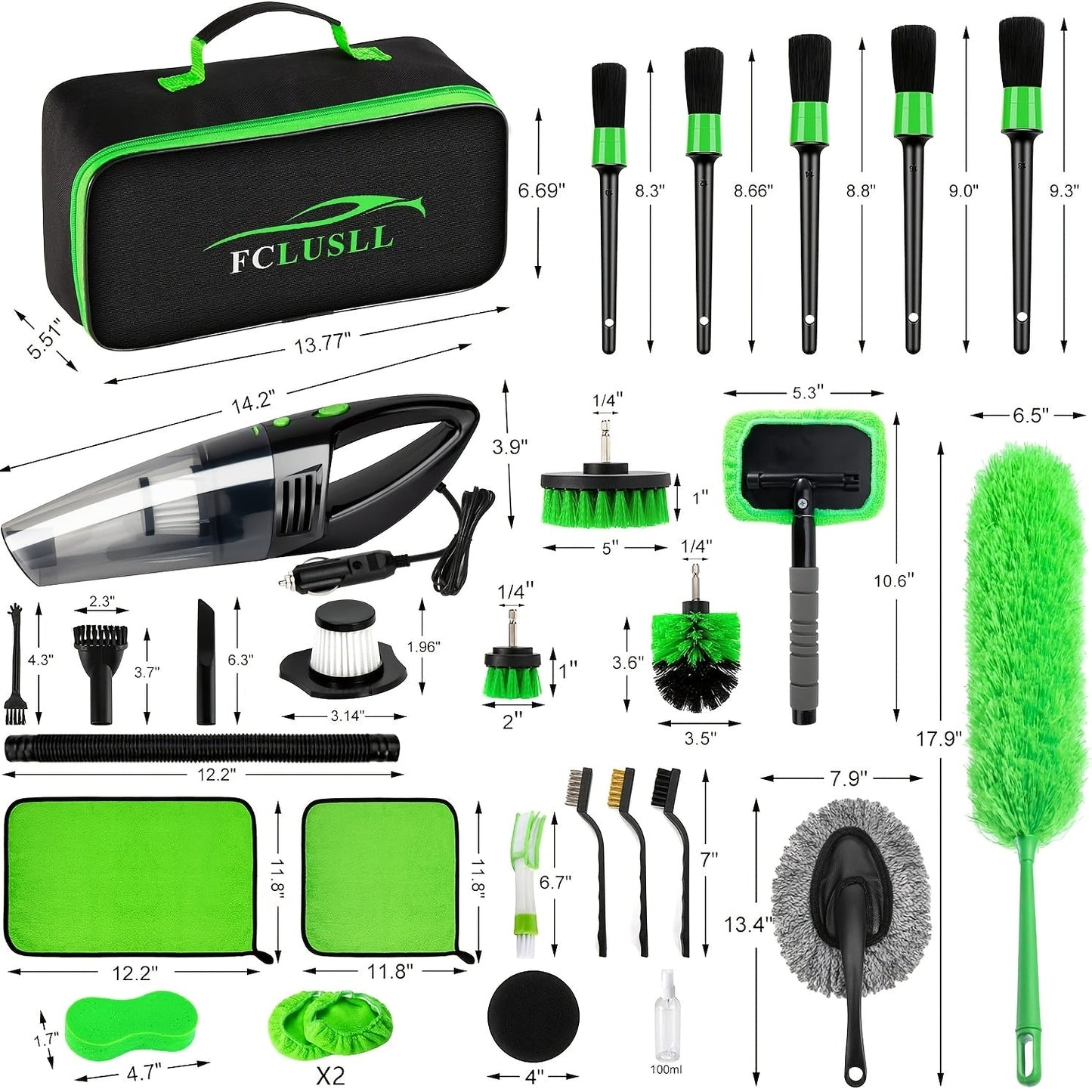 Car Cleaning Kit 17-35 Piece – Portable Vacuum Cleaner, Windshield Cleaning Tool, Drill Brush Set & Interior Brush Set for Full Car Detailing, Holiday Gift for Family & Friends