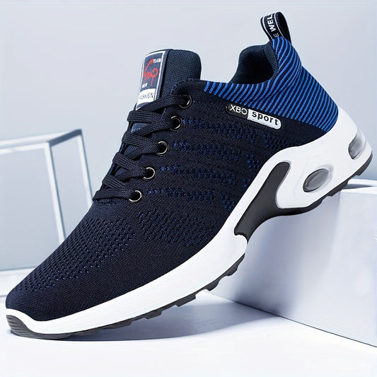Men's Air Cushion Athletic Sneakers – Breathable Lace-Up Casual Sports Shoes with Slip-Resistant Sole, Black & White or Black Blue, Sizes US 6.5–11.5, Sporty Urban Style