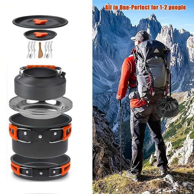 Portable Camping Cookware Set for 2-3 People – Nonstick Pot, Frying Pan & Kettle with Foldable Storage, Lightweight Outdoor Camp Kitchen Kit for Hiking, Backpacking & Travel