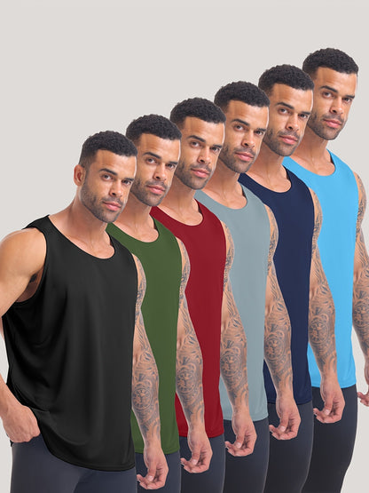 6 Pack Men's Quick Dry Workout Tank Tops – Breathable Sleeveless Gym Muscle Shirts for Fitness, Basketball, Soccer & Running – Mixed Colors, Sizes S-XXL