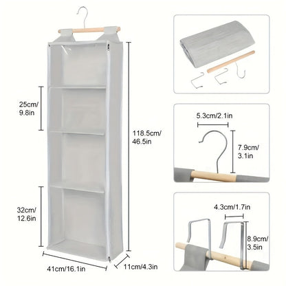 Hanging Yarn Storage Bag with 4 Large Pockets – Transparent Zipper Knitting & Crochet Organizer, Door Hook Rack, Double-Layer Fabric, Keeps Skeins & Hooks Organized | Velora