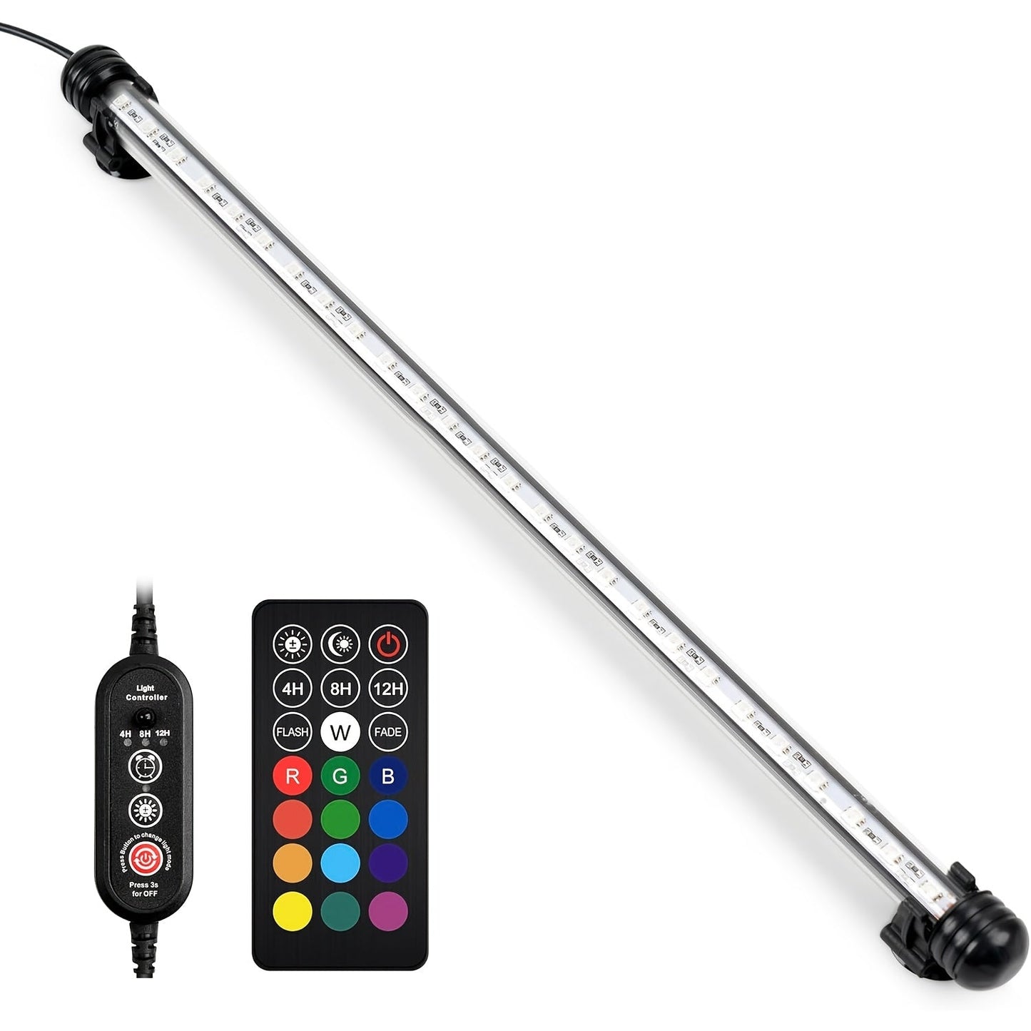 Submersible LED Aquarium Light Multicolor Underwater Fish Tank Light 7.5" to 35" - Multiple Sizes 9 to 66 LEDs for Freshwater Saltwater Aquarium Decoration