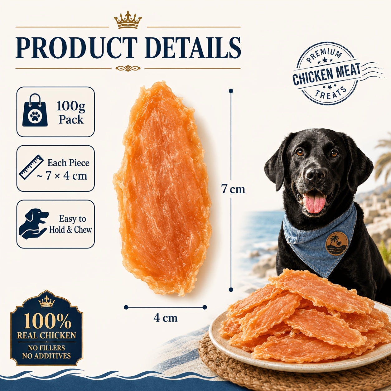 Chicken Jerky Dog Treats - Real Dried Chicken for Dogs, High Protein & Easy to Digest, Healthy Long-Lasting Training Reward Snack for Small, Medium & Large Breed Puppies and Adult Dogs