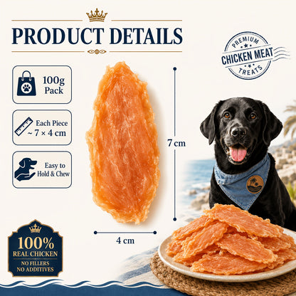 Chicken Jerky Dog Treats - Real Dried Chicken for Dogs, High Protein & Easy to Digest, Healthy Long-Lasting Training Reward Snack for Small, Medium & Large Breed Puppies and Adult Dogs