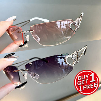2 Pairs Y2K Retro Rimless Mercury Tinted Sunglasses for Couples – Aesthetic Gradient Lens Matching Glasses for Daily Wear, Photoshoots, Festivals & Gifting in 6 Color Combos