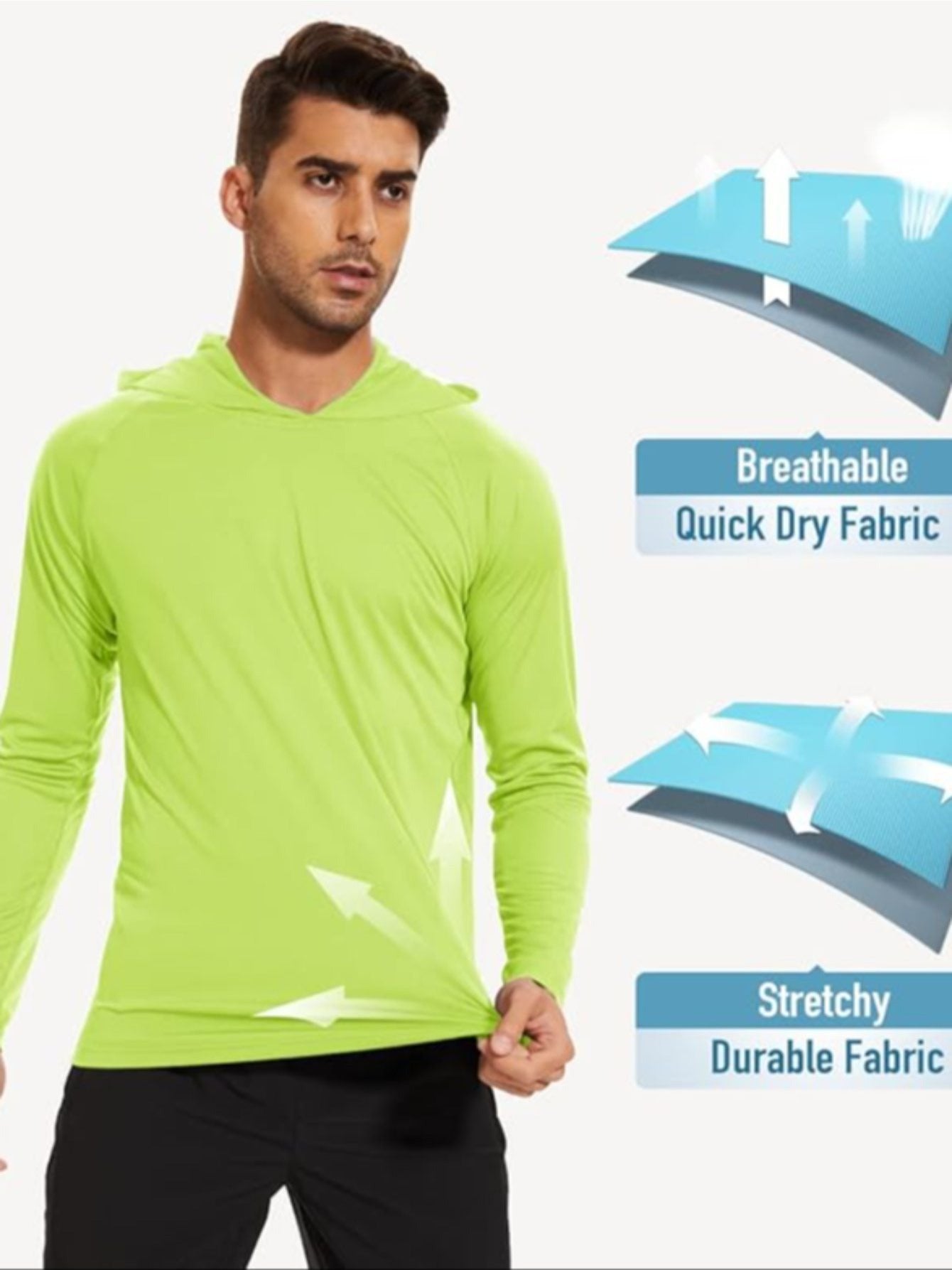 Men's UPF 50+ Sun Protection Long Sleeve Hoodie – Quick-Dry Moisture-Wicking Lightweight UV Shirt for Hiking, Fishing & Outdoor Activities, High Visibility Active Wear, Sizes S-XXXL