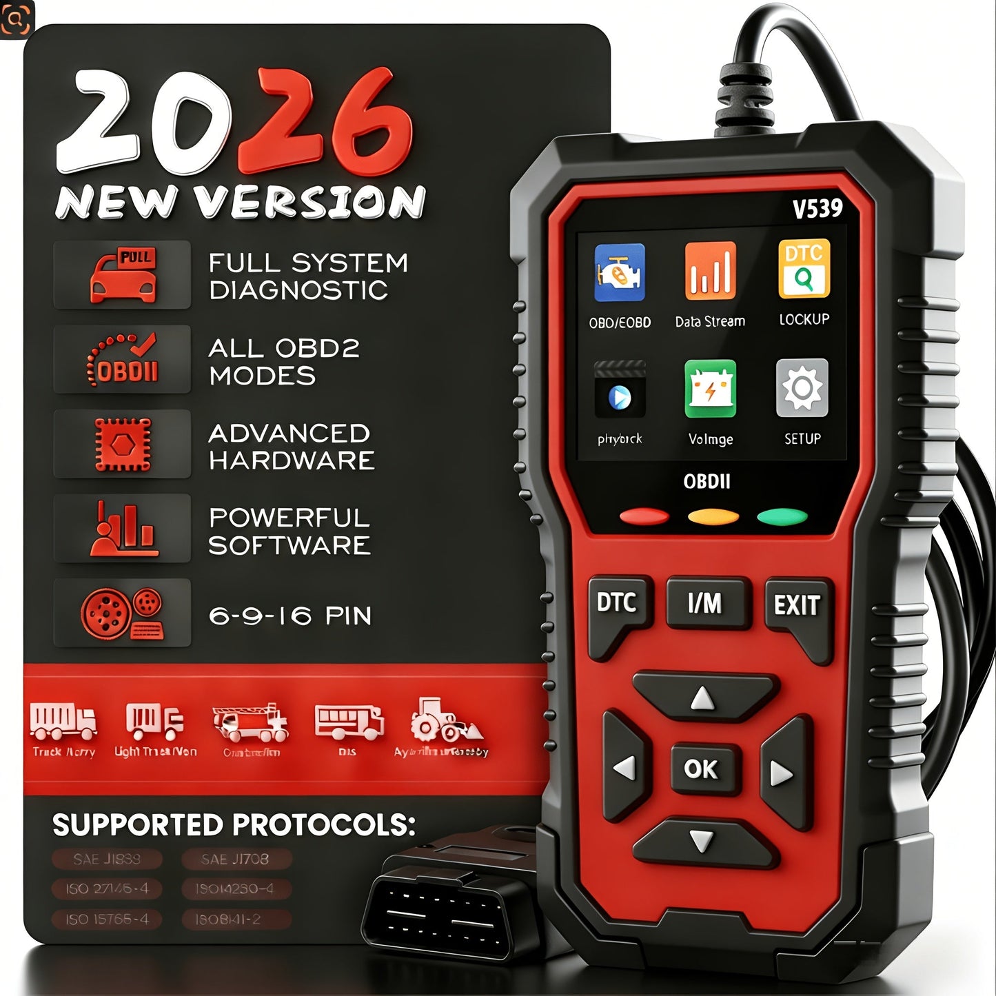V539 OBD2 Scanner – Full Engine Code Reader with 6 Reset Modes, Battery Voltage Test, Reads & Clears Codes Without Battery – Compatible with All OBD2/EOBD Vehicles 1996 & Newer