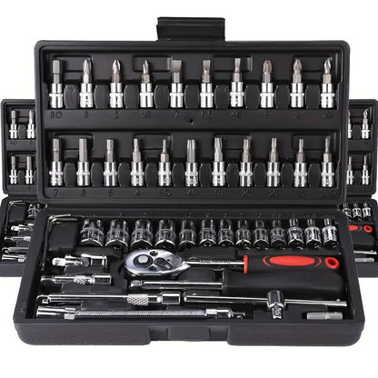 46pcs Home & Car Repair Tool Set – Ratchet Torque Wrench, Screwdriver & Socket Kit for Car, Motorcycle, Bicycle & Household Repairs