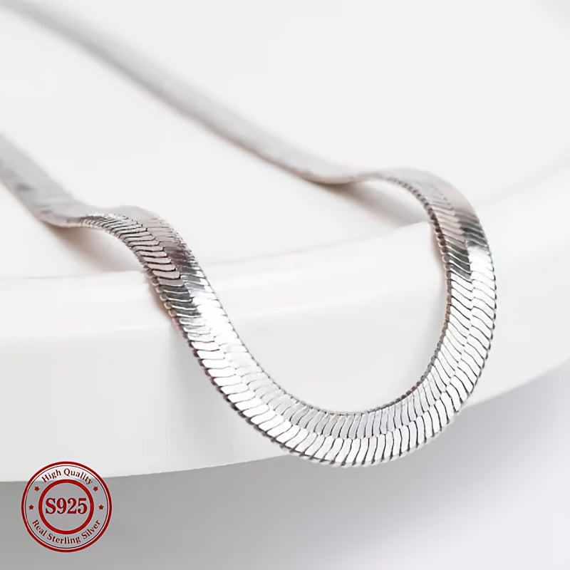 925 Sterling Silver Flat Snake Chain Necklace Unisex Minimalist 2D Clavicle Chain Hypoallergenic Trendy Cool Jewelry for Women Men All Seasons Daily Wear 18-24 Inch