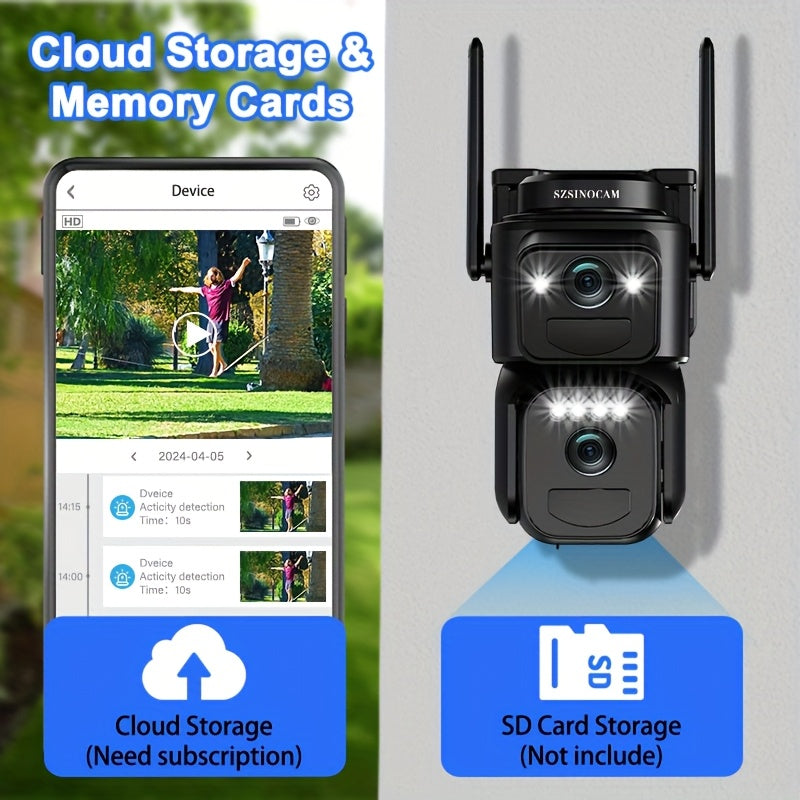 2K Solar Security Camera Outdoor WiFi 10x Zoom 360° Pan Tilt IP66 Waterproof CCTV with Spotlight Alarm Color Night Vision Motion Detection Two-Way Audio