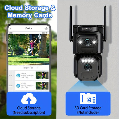 2K Solar Security Camera Outdoor WiFi 10x Zoom 360° Pan Tilt IP66 Waterproof CCTV with Spotlight Alarm Color Night Vision Motion Detection Two-Way Audio