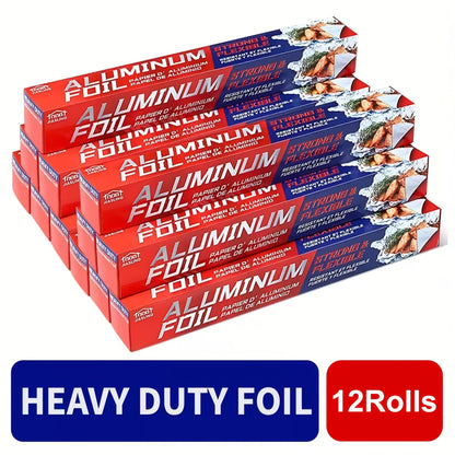Heavy Duty Aluminum Foil Rolls 6 or 12 Pack – 12 Inch Wide, 30 Sq Ft Per Roll, Thick Strong Foil for Cooking, Grilling, Baking, Food Storage & Restaurant Use, Easy Open Tab