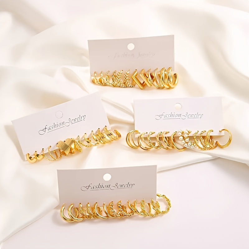 48 Pairs Gold Earrings Set for Women – Geometric Twisted, Love Heart & Pearl Stud Earrings Variety Pack, Elegant Fashion Jewelry for Daily Wear, Vacation, Parties & Gifts