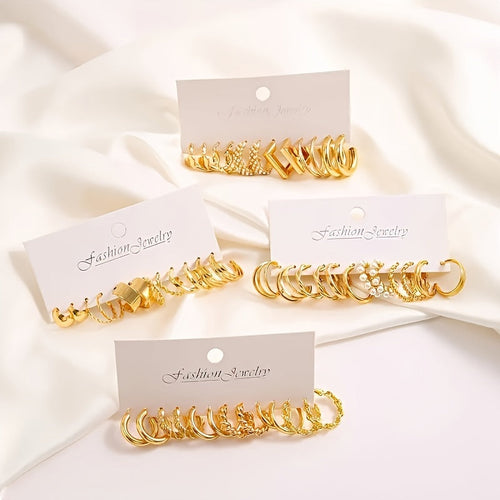 48 Pairs Gold Earrings Set for Women – Geometric Twisted, Love Heart & Pearl Stud Earrings Variety Pack, Elegant Fashion Jewelry for Daily Wear, Vacation, Parties & Gifts