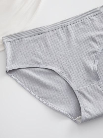 6-Pack Ribbed Thong Panties Women Soft Breathable Mid-Waist | Rib-Knit Triangle Underwear Solid Colors | Maternity-Friendly Everyday Panties Set | S to 5XL Mixed Colors