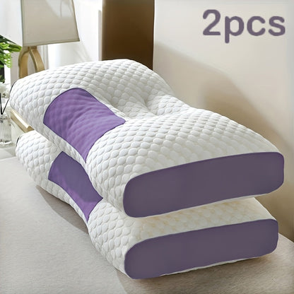 2-Pack Ergonomic Contour Neck Pillow – Orthopedic Cervical Support with Removable Zippered Cover, Breathable All-Season Sleeping Comfort, Neck & Shoulder Pain Relief, 7 Colors White Gray Blue Purple