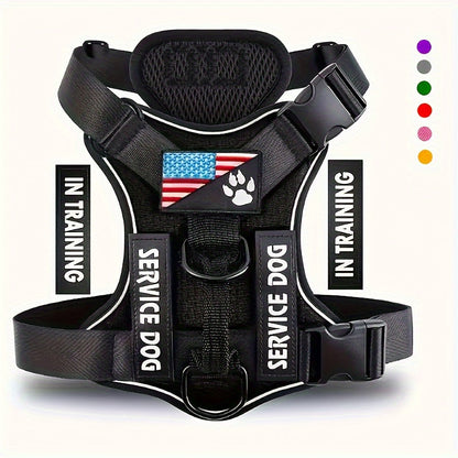 Service Dog Harness Vest with 5 ID Patches – Reflective Adjustable Oxford Vest with Breathable Mesh Lining, Service Dog ID System for Small Medium Large Dogs, Sizes XS-XL, Public & Mobility Aid