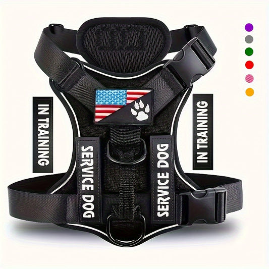 Service Dog Harness Vest with 5 ID Patches – Reflective Adjustable Oxford Vest with Breathable Mesh Lining, Service Dog ID System for Small Medium Large Dogs, Sizes XS-XL, Public & Mobility Aid