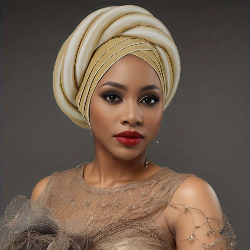 Nigerian Wedding Turban Hat for Women Elastic Polyester Sponge Festive Headwear Button Closure Religious Occasion 10 Colors