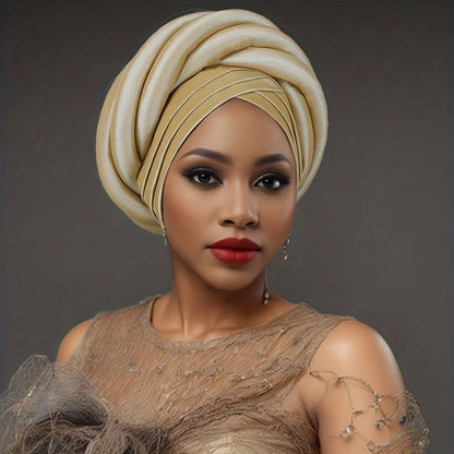 Nigerian Wedding Turban Hat for Women Elastic Polyester Sponge Festive Headwear Button Closure Religious Occasion 10 Colors
